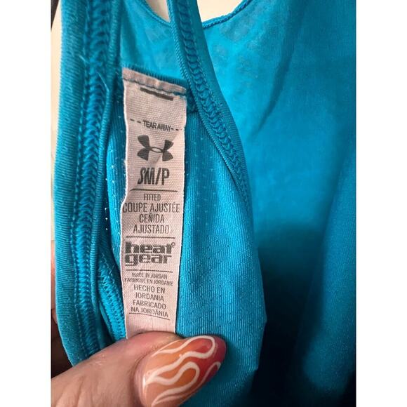 UNDER ARMOR HALTER YOGA RUNNING TOP HEAT GEAR TURQUOISE WOMENS SIZE PETITE SMALL - Picture 7 of 7